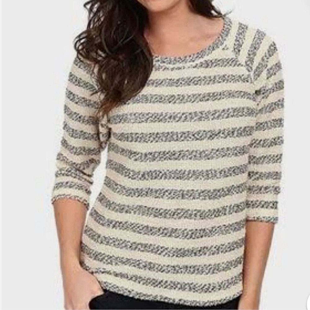Lucky Brand Terry Cloth Striped Cream and Blue Pullover Top - Size Large